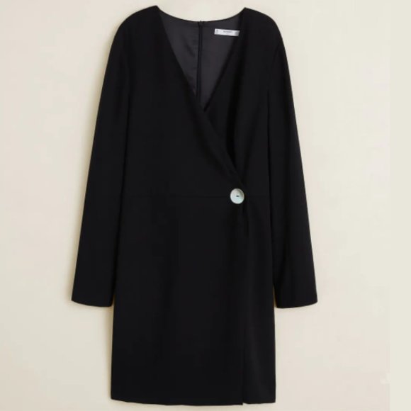 Mango Dresses & Skirts - SOLD Black Mini Wrap Dress Small with Button